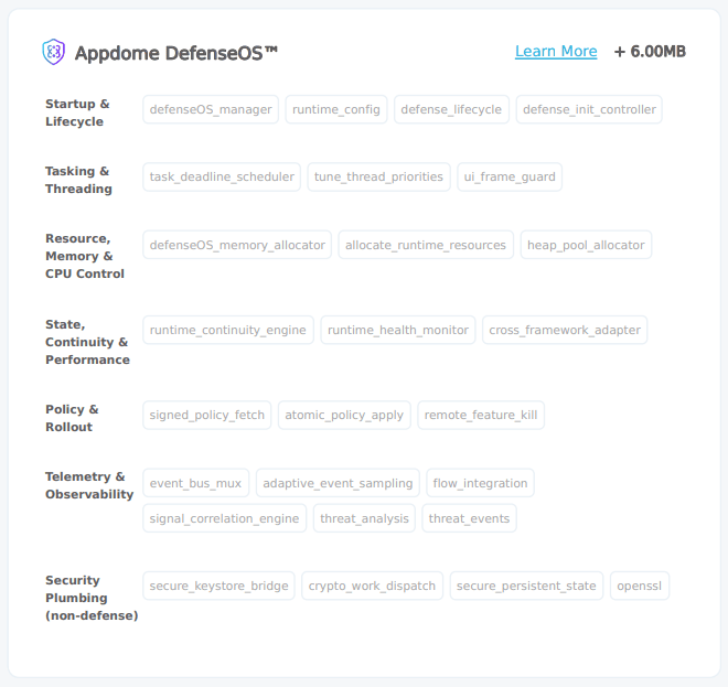 Appdome DefenseOS runtime modules