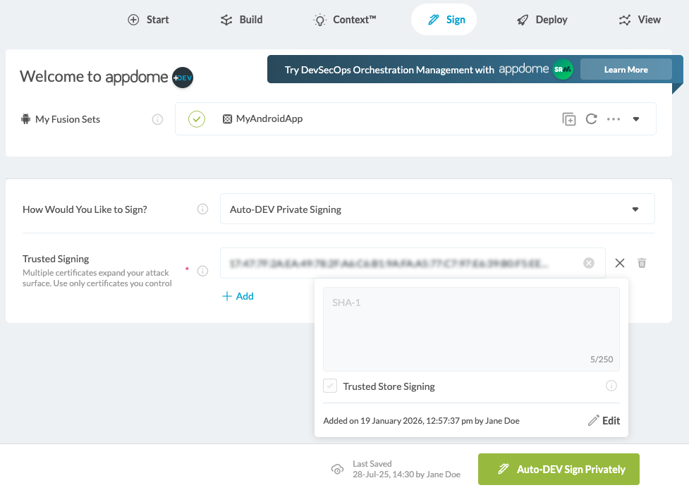 Android Auto Dev Private Sign Appdome