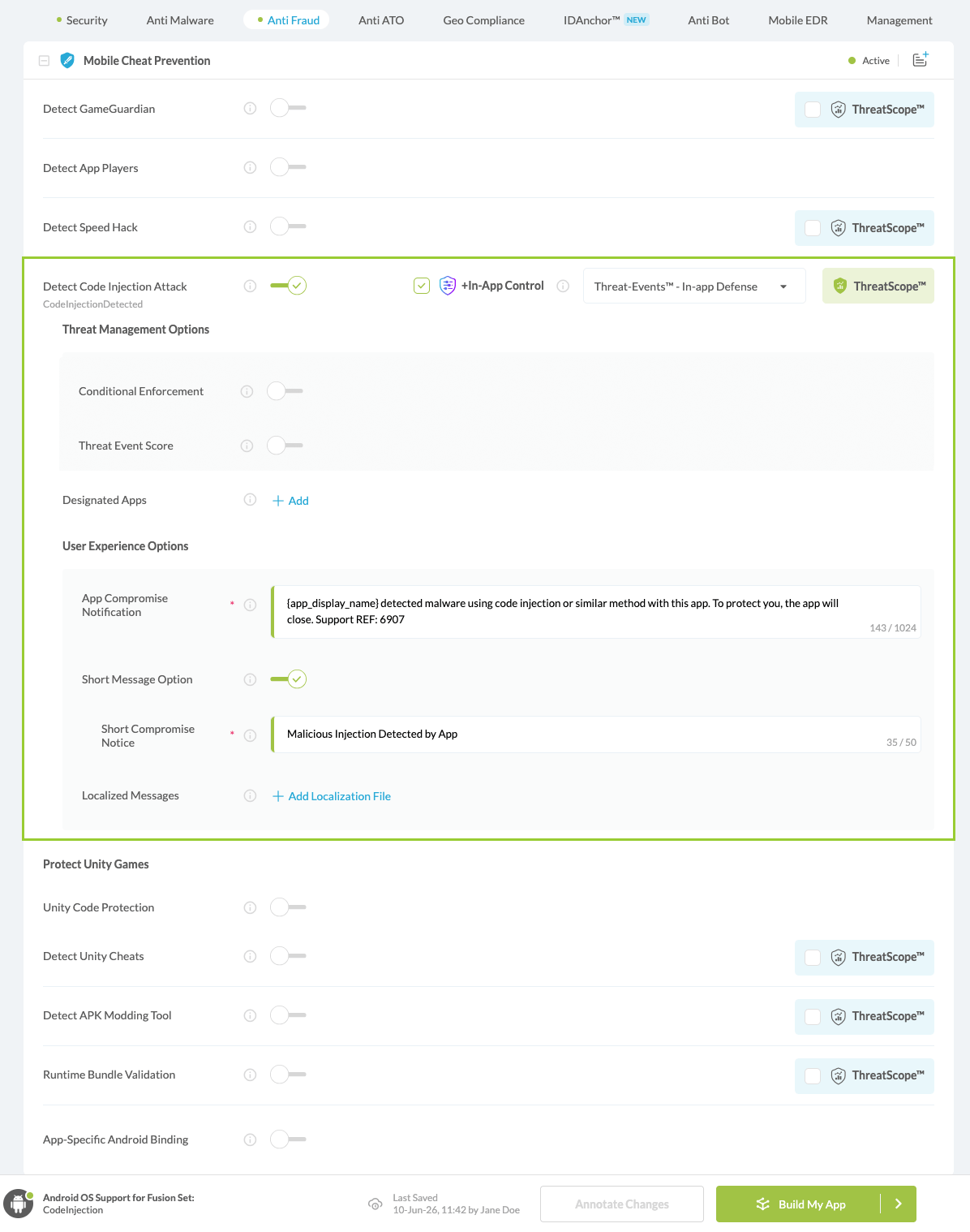 Detect Code Injection Attack option