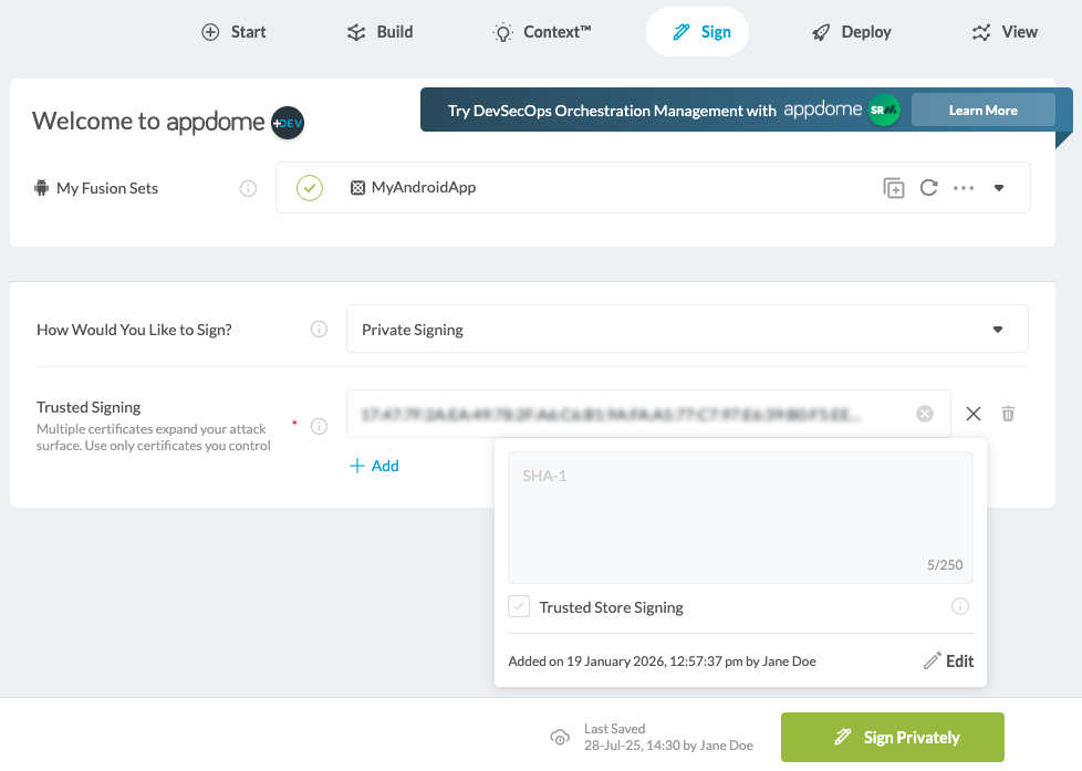 Android Private Sign Appdome