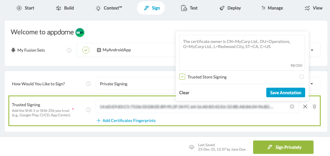 Android Private Sign W Sha