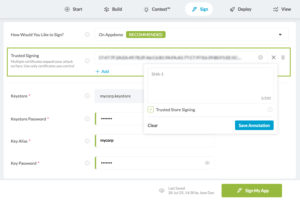 Android Sign On Appdome W Sha
