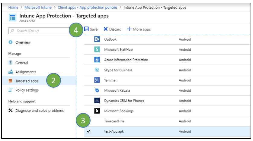 Saving a targeted app in Microsoft InTune