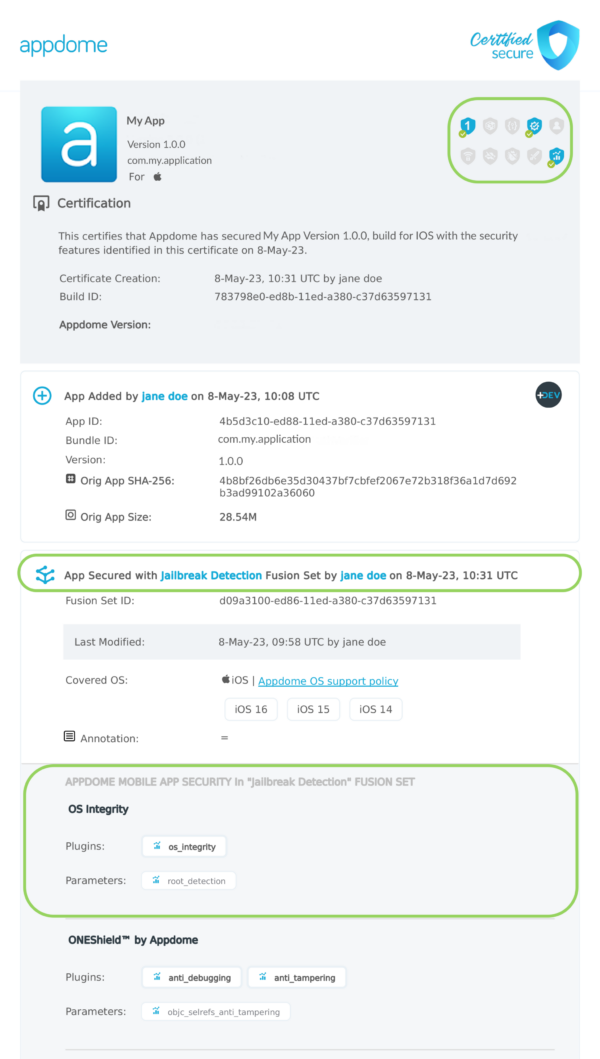 Jailbreak Detection shown in Certificate secure