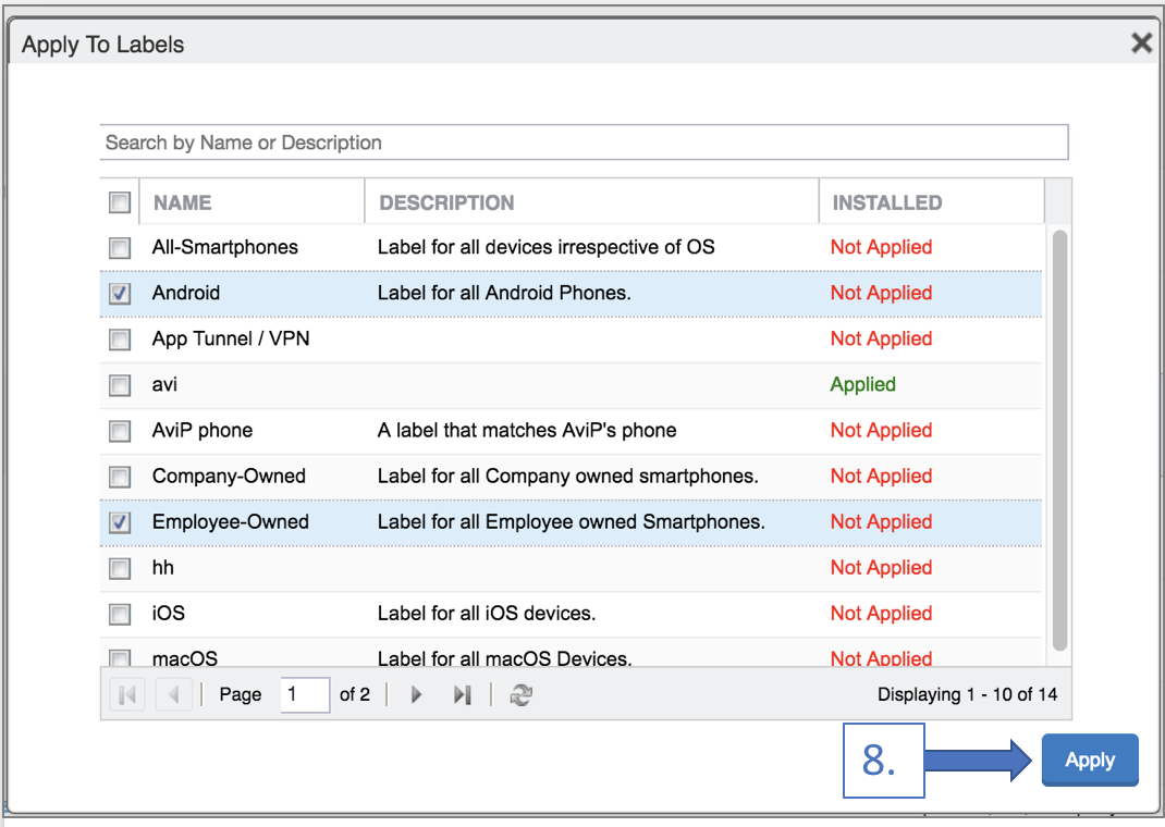 Select all labels to which the fused app should apply