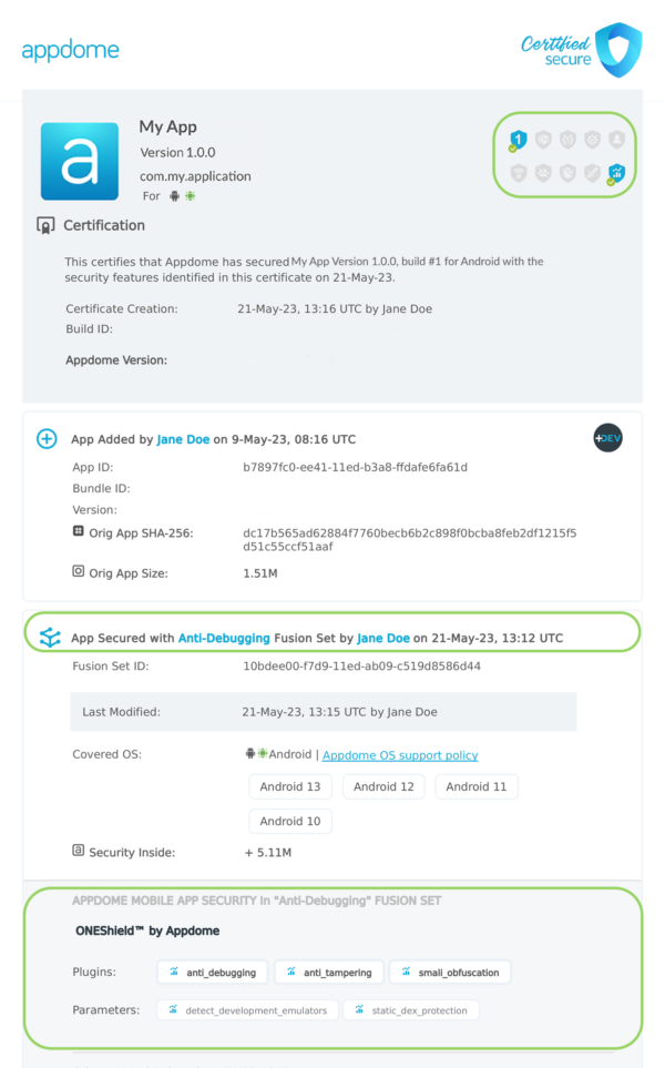 Anti Debugging shown in Certificate secure