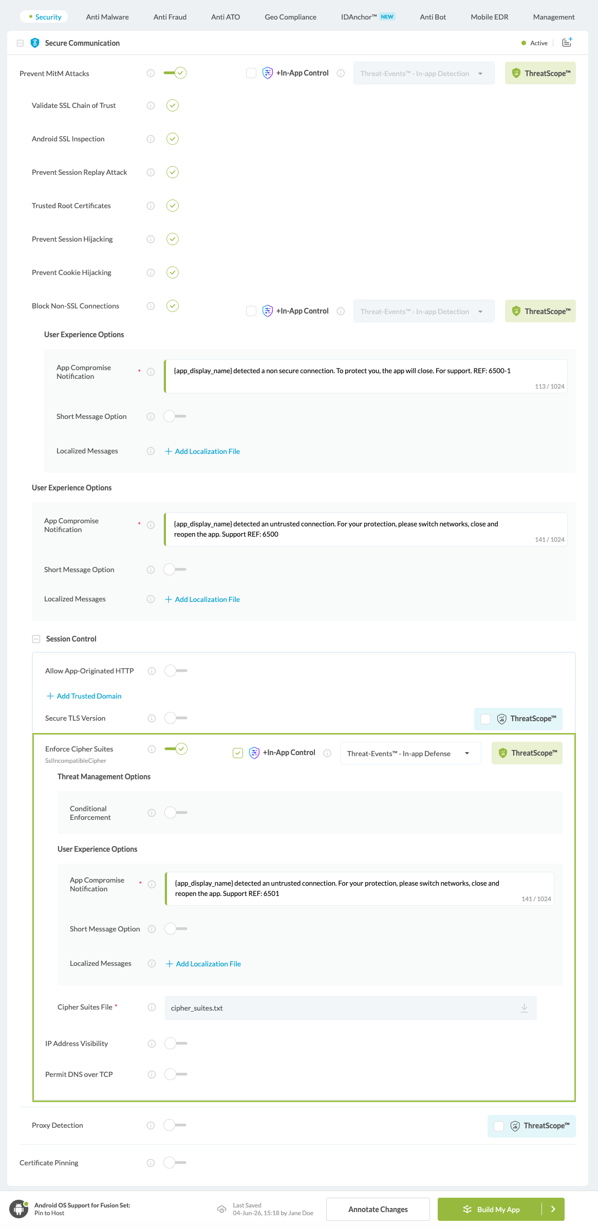 Cipher Suites option