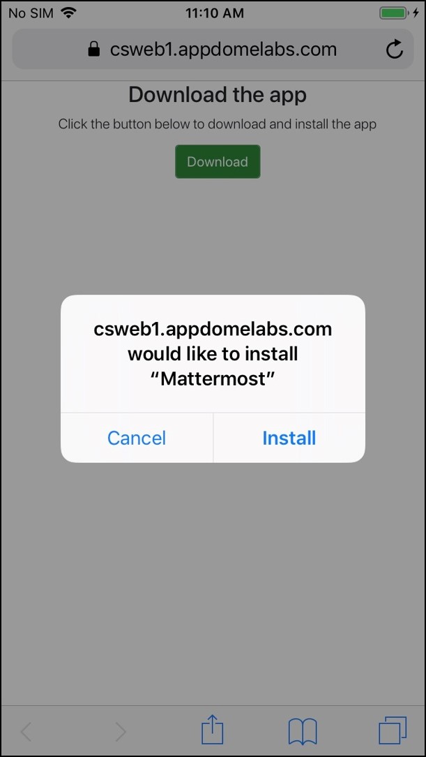 install message for Simple Webpage to Deploy iOS Apps