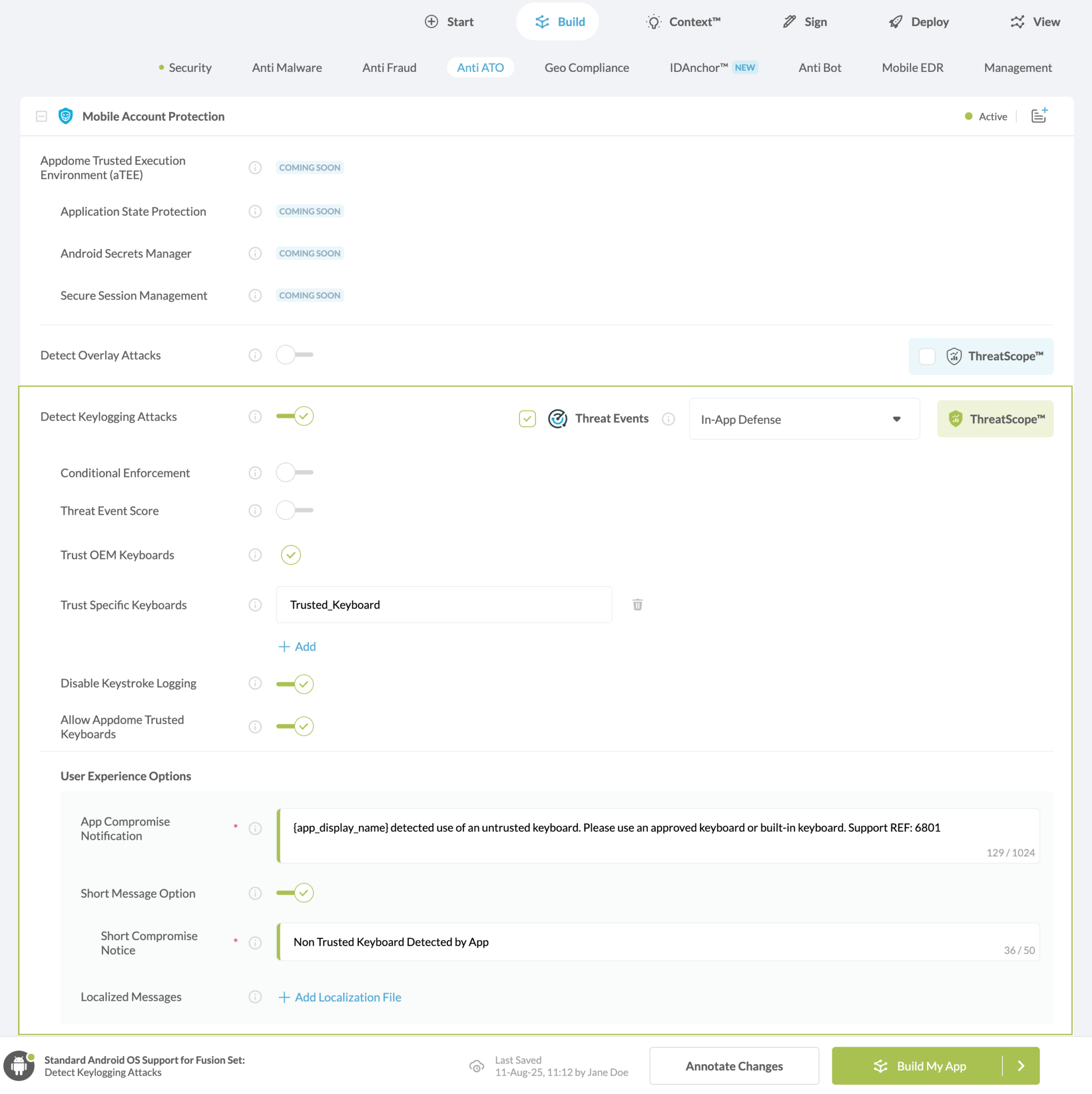 Detect Keylogging Attacks option