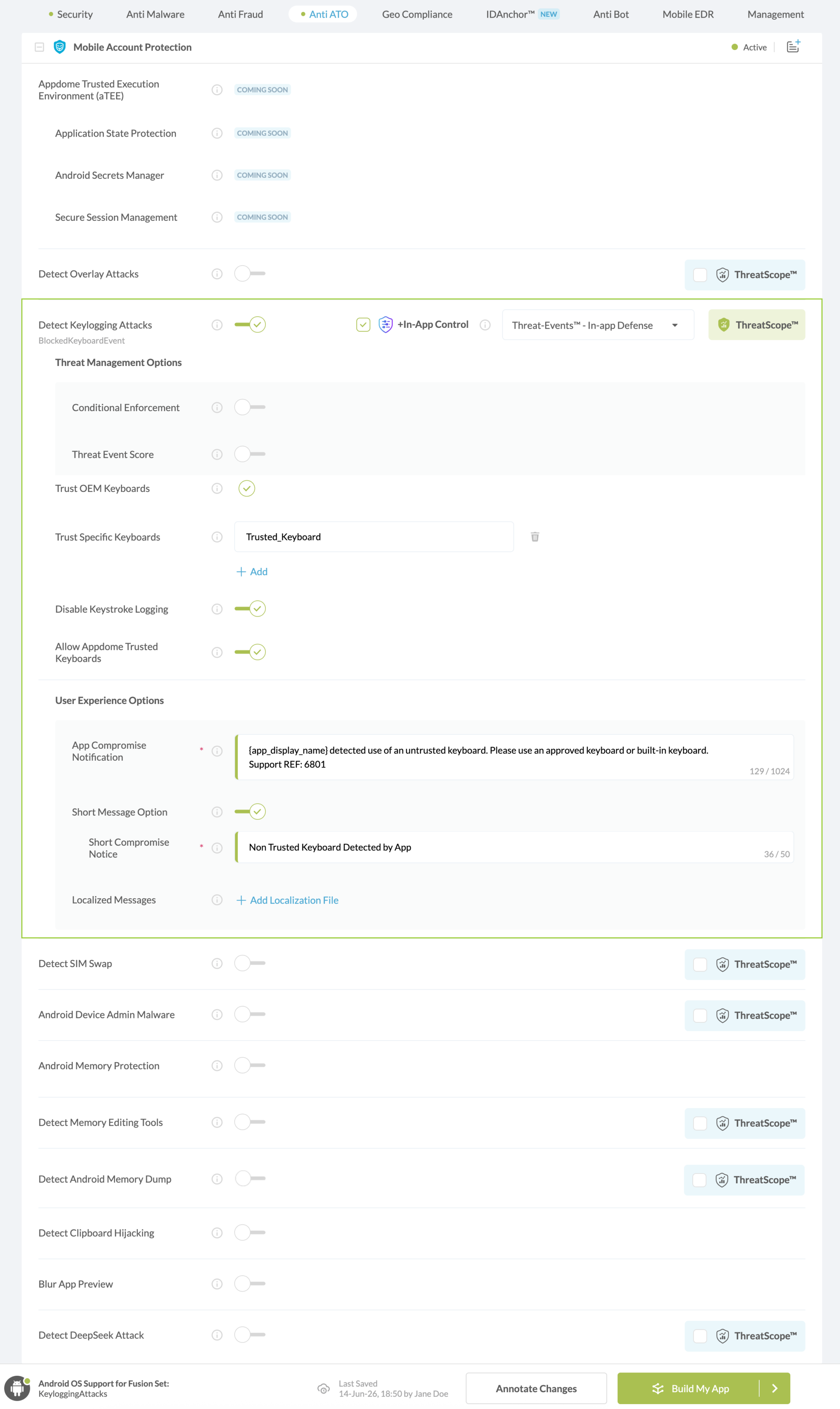 Detect Keylogging Attacks option