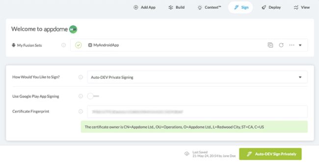Auto Dev Private Signing