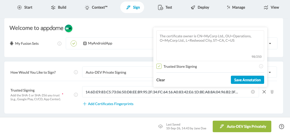 Auto Dev Private Signing