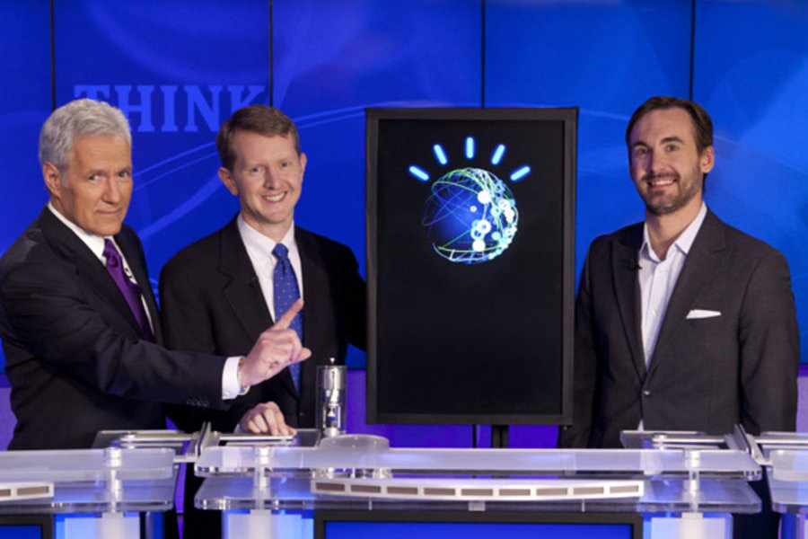 Alex Trebek and Ken Jennings with IBM Watson