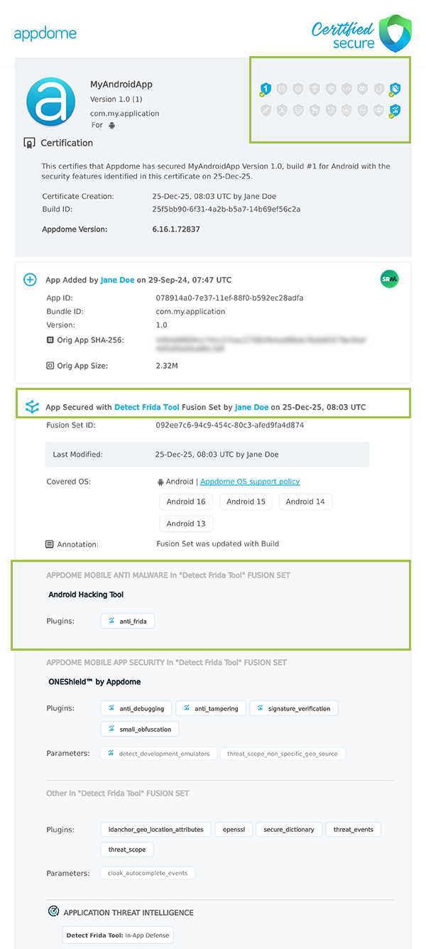 Detect Objection Framework shown in Certificate secure