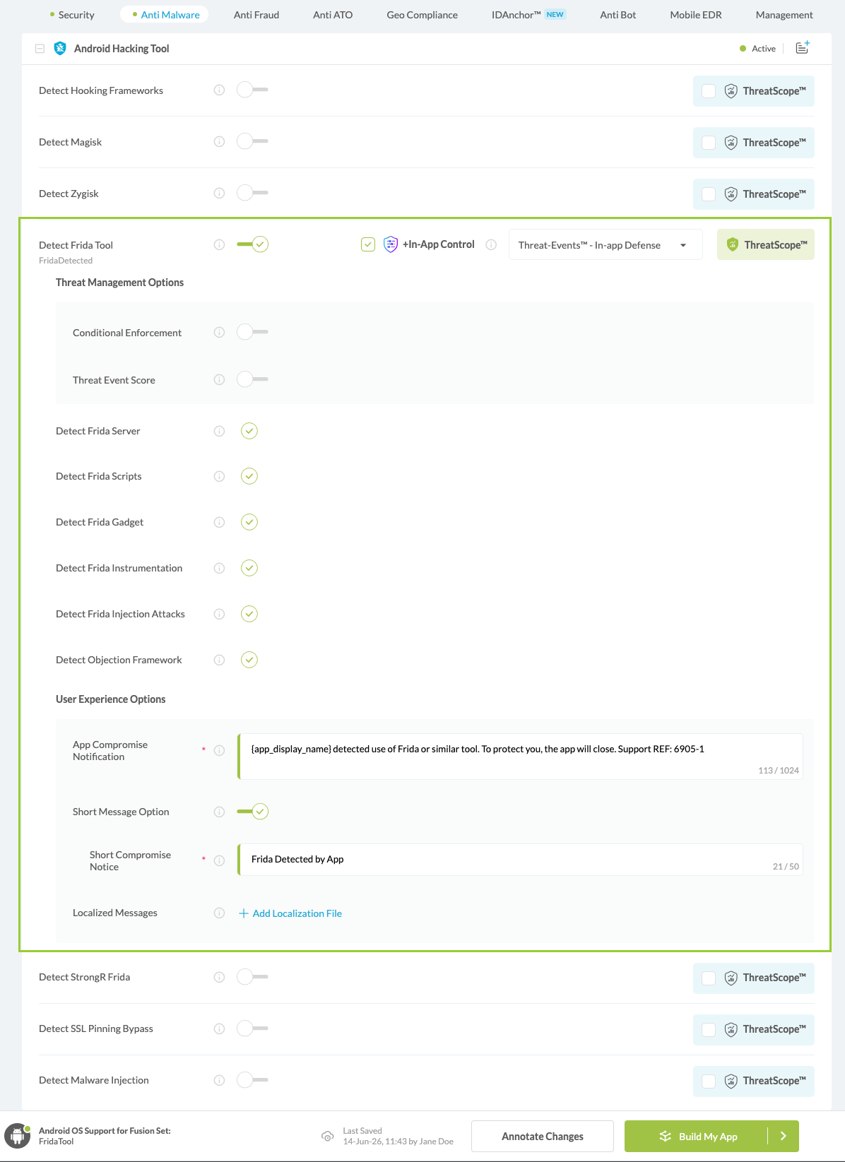 Detect Frida Tool option