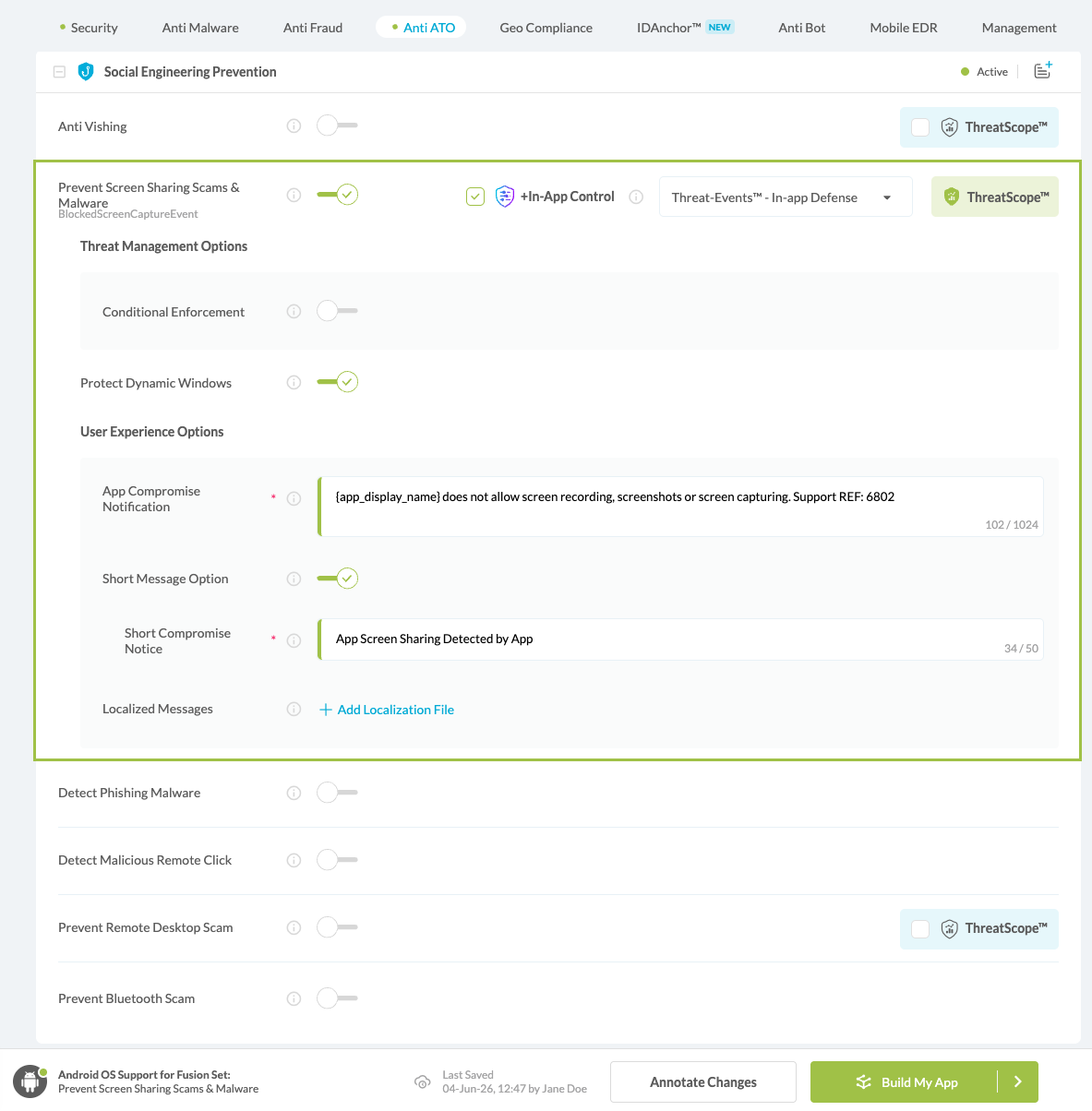 Prevent Screen Sharing Scams & Malware option