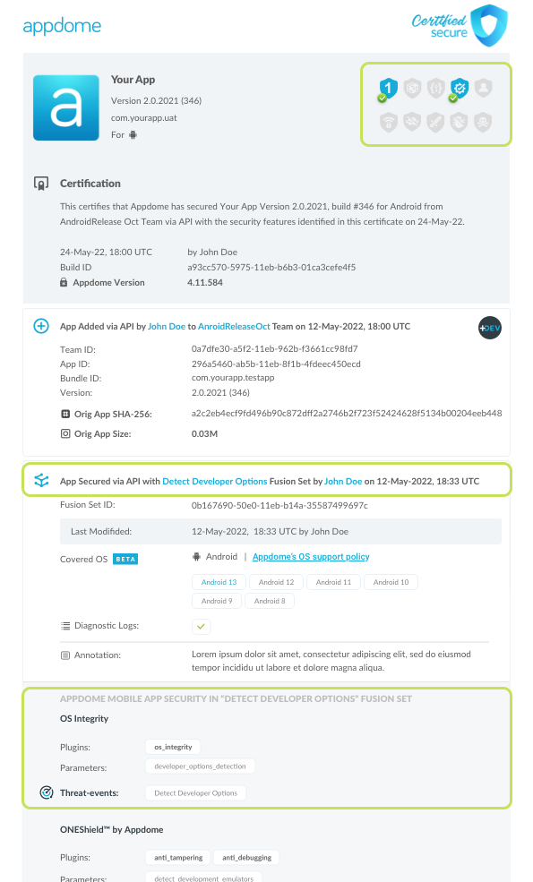 Detect Developer Options shown in Certificate secure