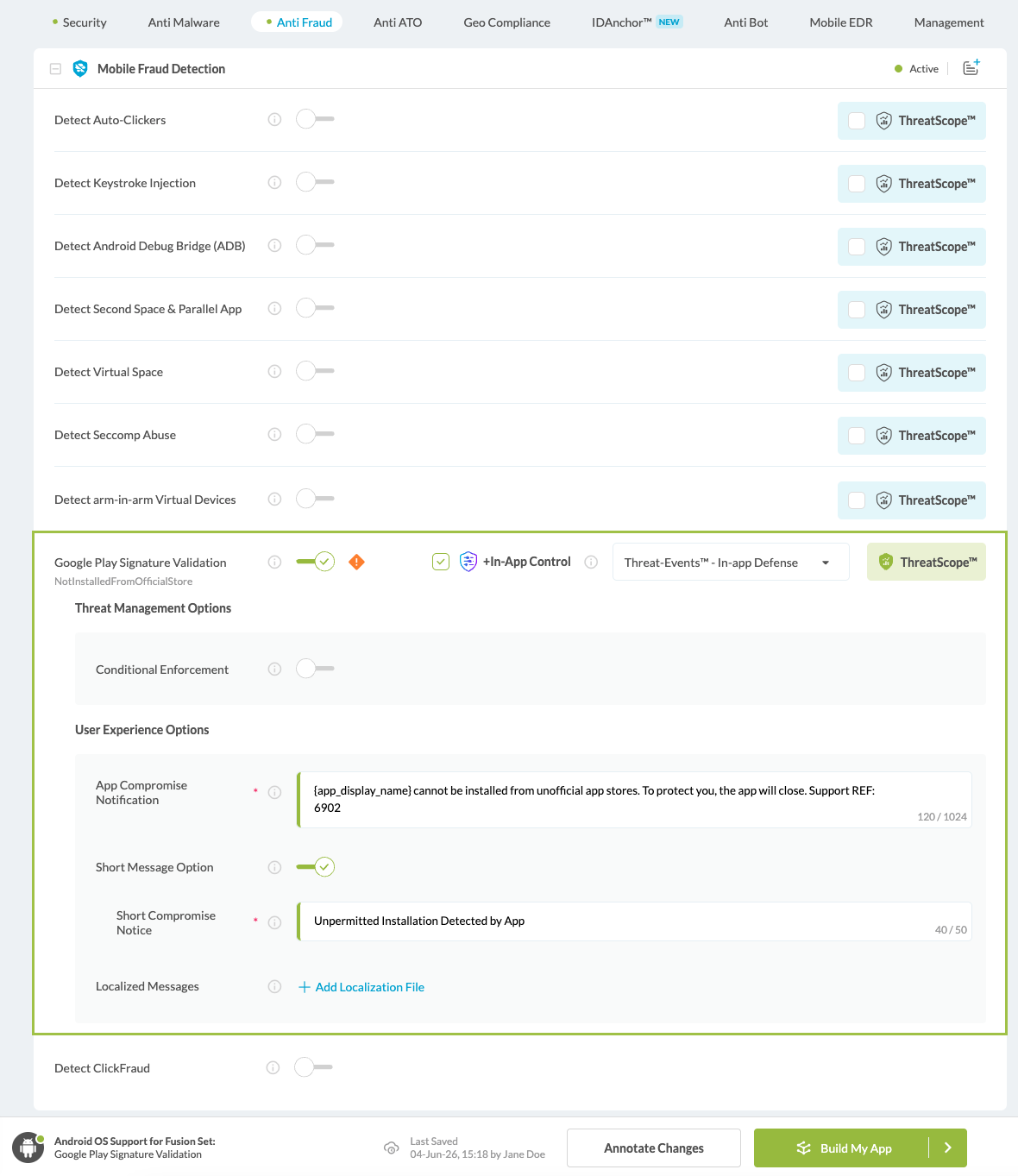 Google Play Signature Validation option