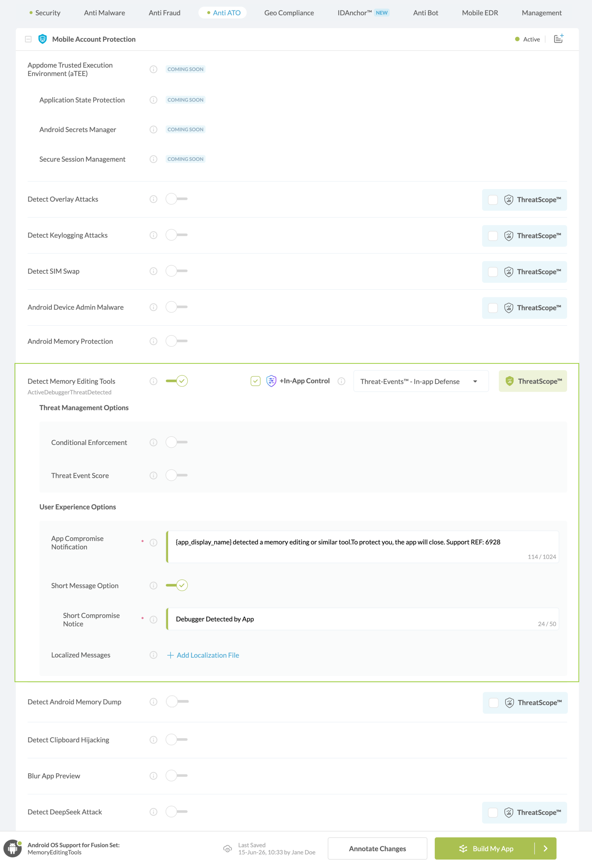 Detect Memory Editing Tools option