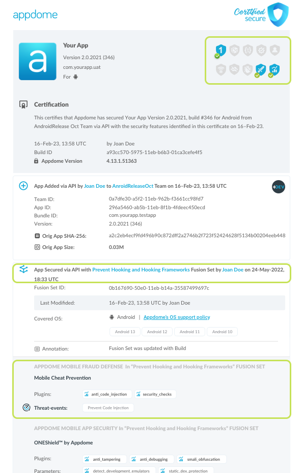 Prevent Hooking and Hooking Frameworks shown in Certificate secure