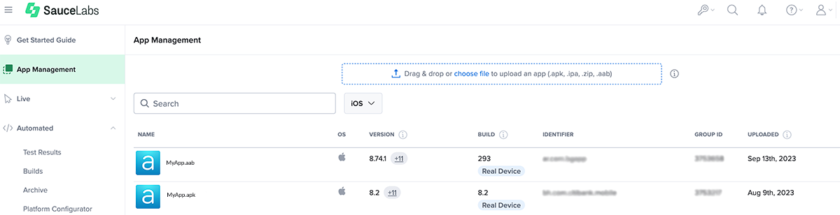 Sacucelabs App Management