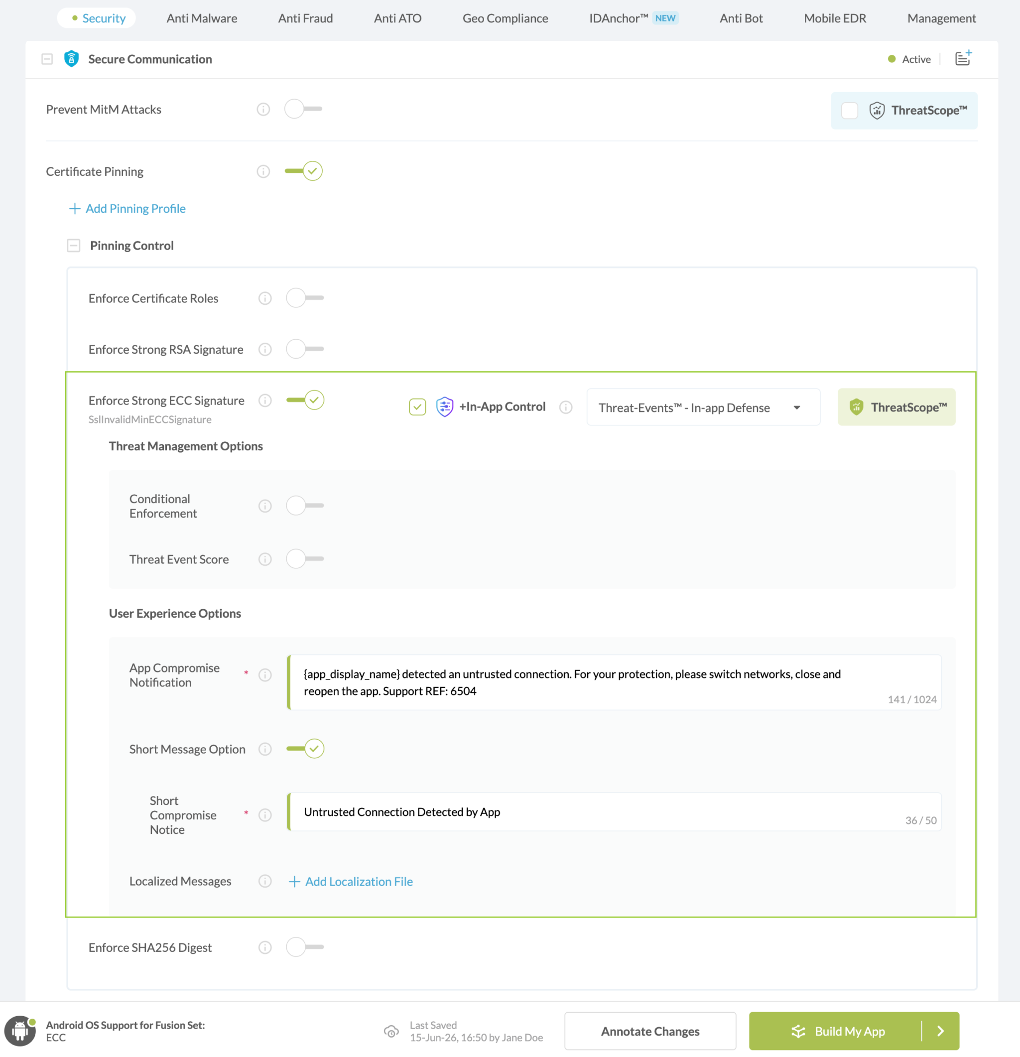 Enforce Strong ECC Signature option