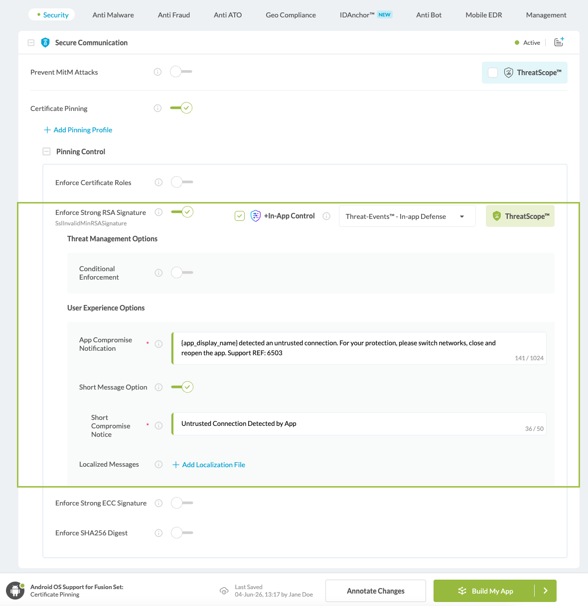 Enforce Strong RSA Signature option