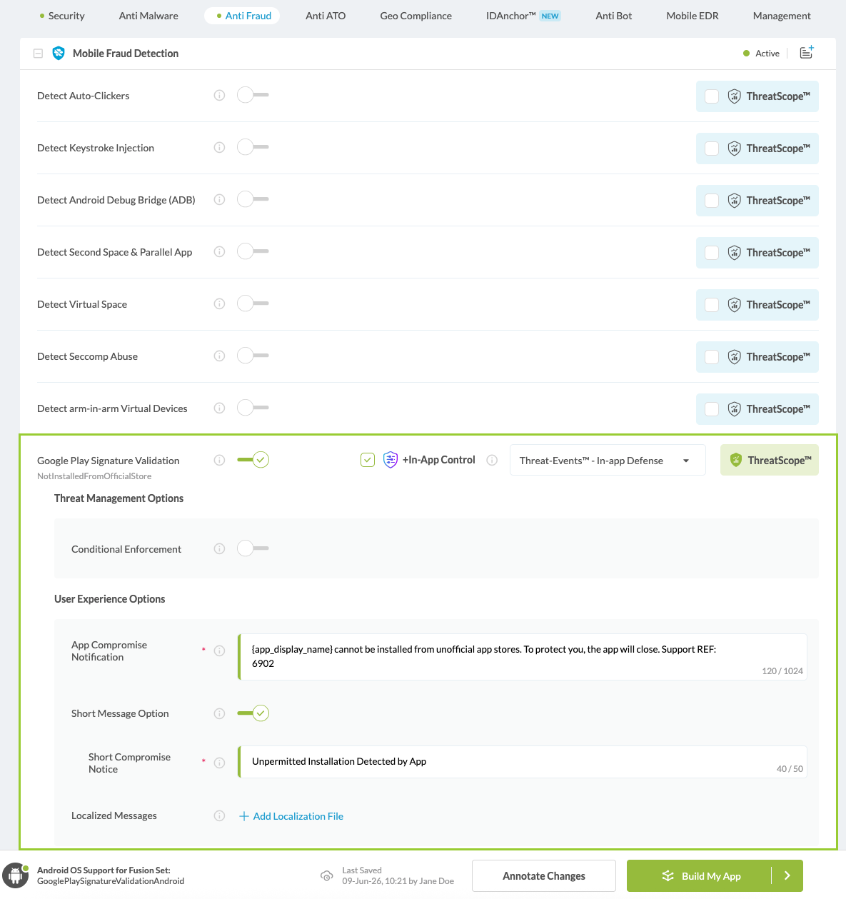 Google Play Signature Validation option