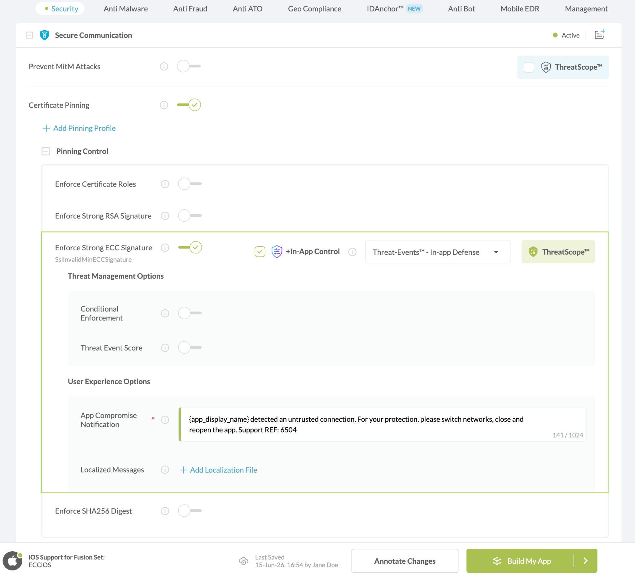 Enforce Strong ECC Signature option