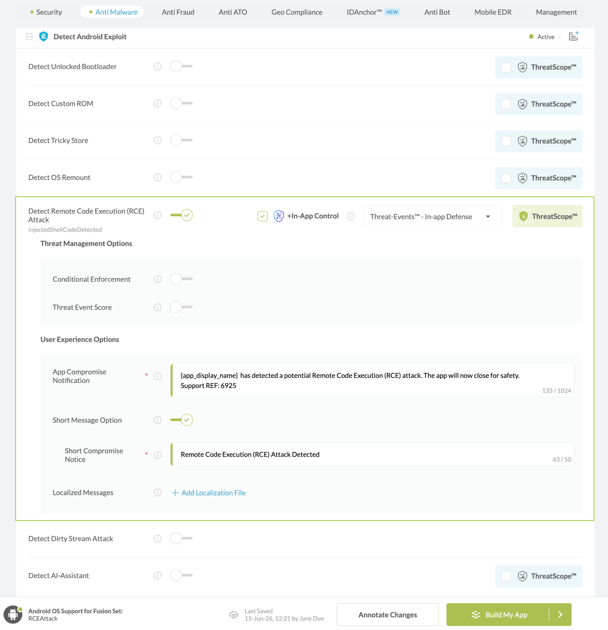Detect Remote Code Execution (RCE) Attack option