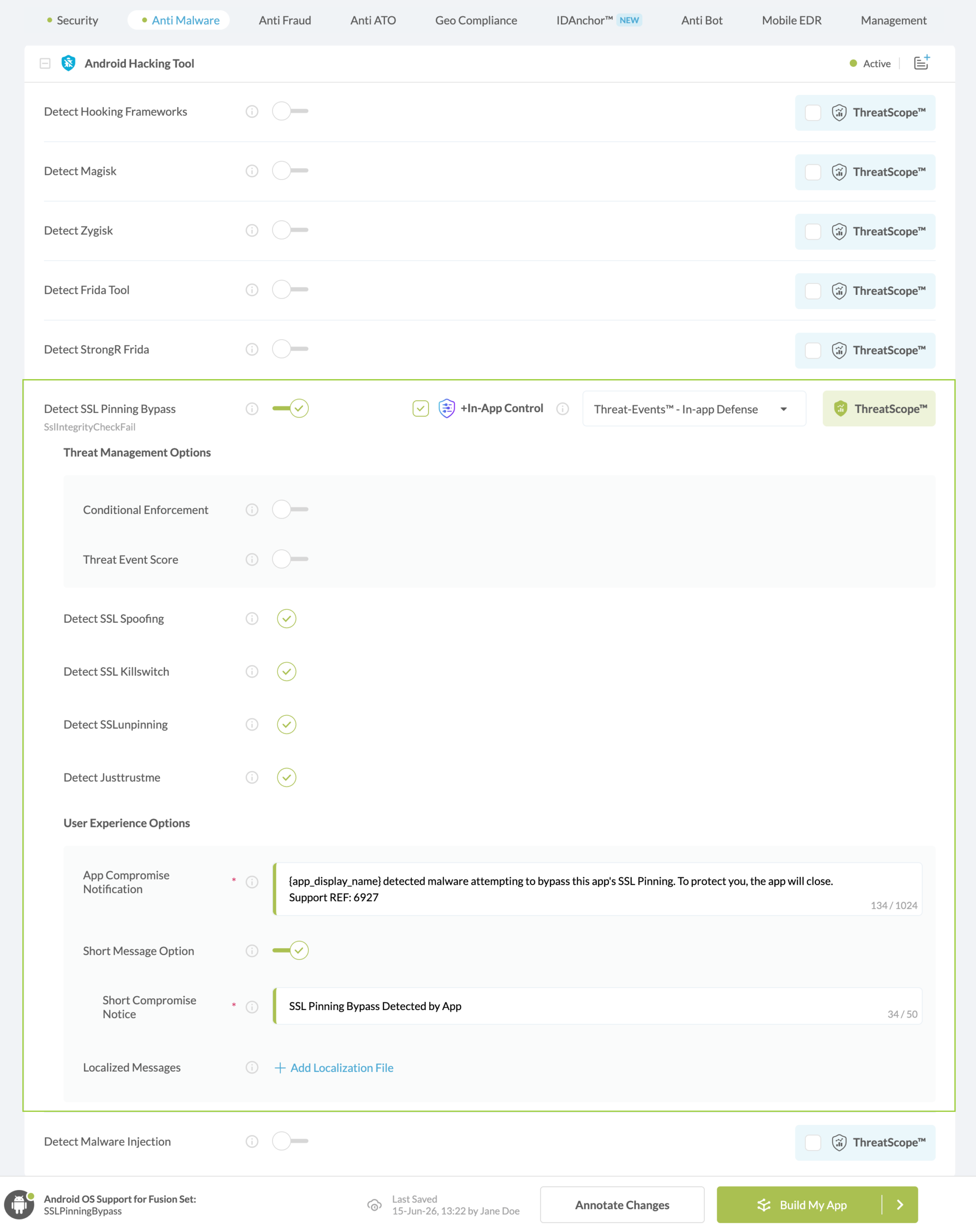 Detect SSL Pinning Bypass option