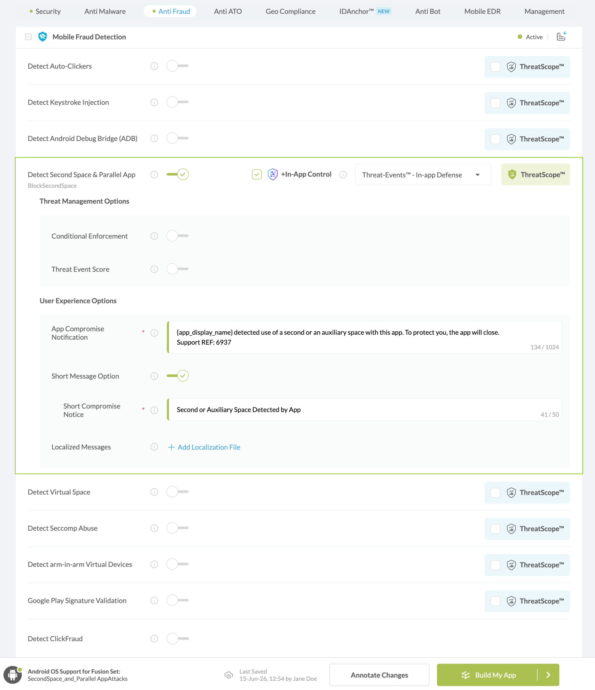 Detect Second Space & Parallel App Attacks option