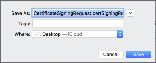 Save the certificate signing request file