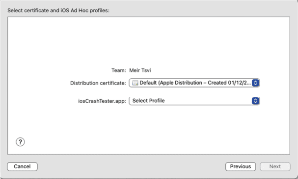 Select ad-hoc iOS provisioning profile