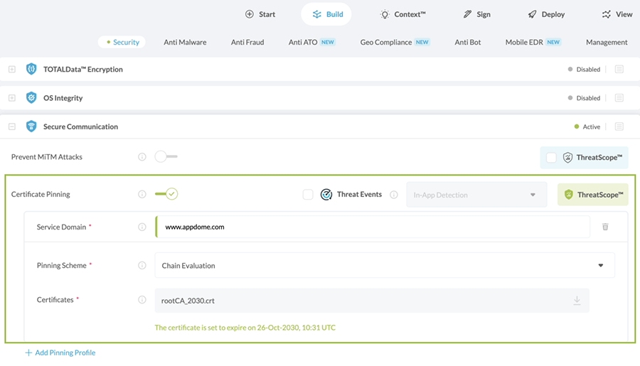 Security Certificate Pinning