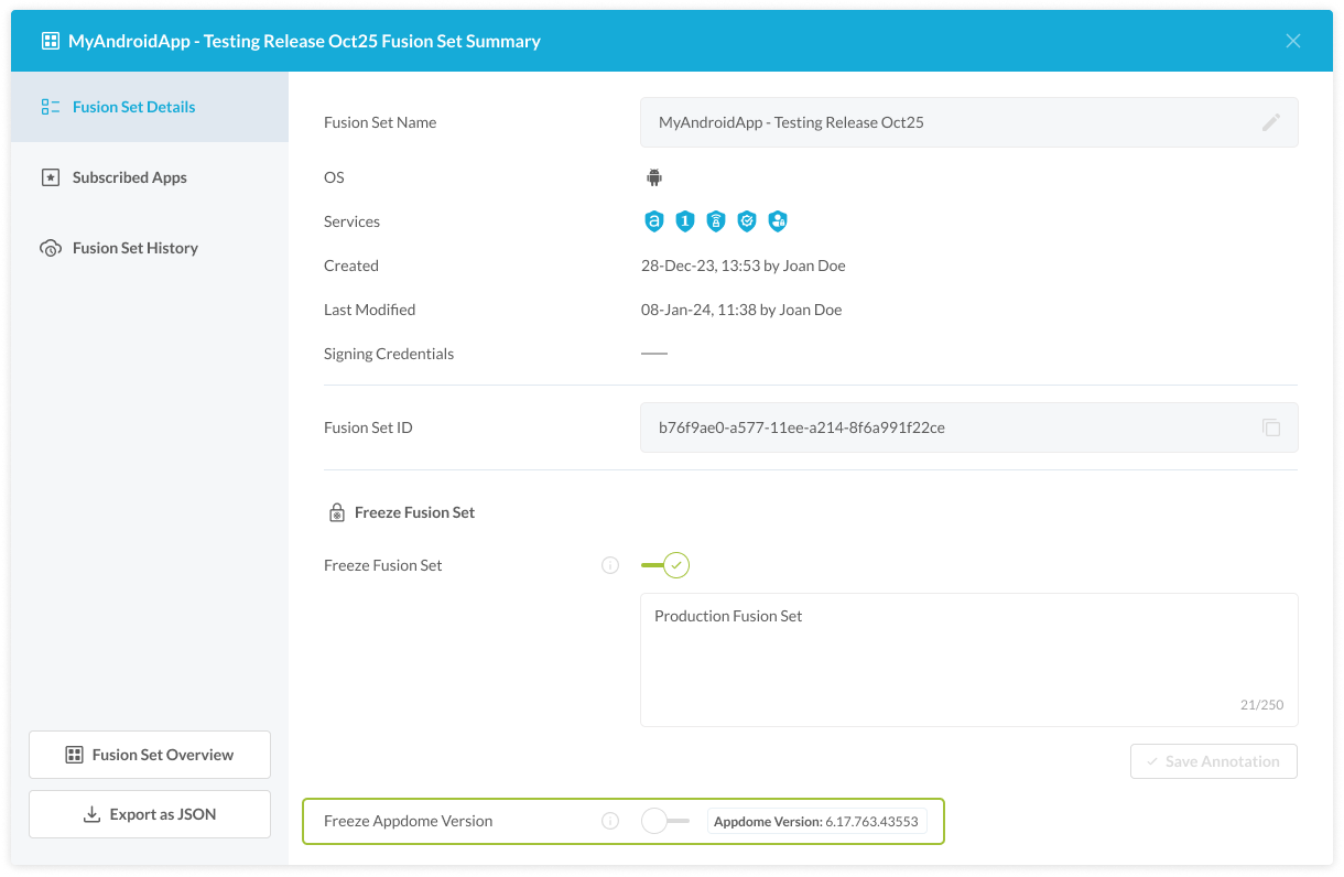 Appdome Version Freeze Modal