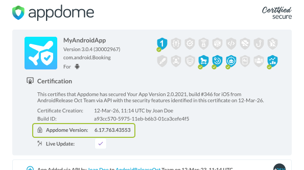 Certified Appdome Version