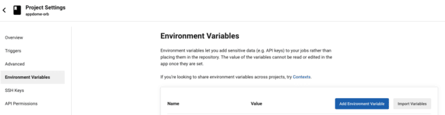 Add Environment Variables 