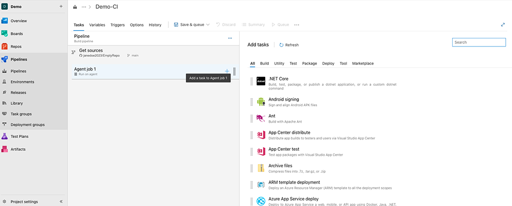 Appdome extension for Azure - add new task