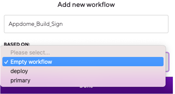Appdome step for Bitrise - Empty work flow