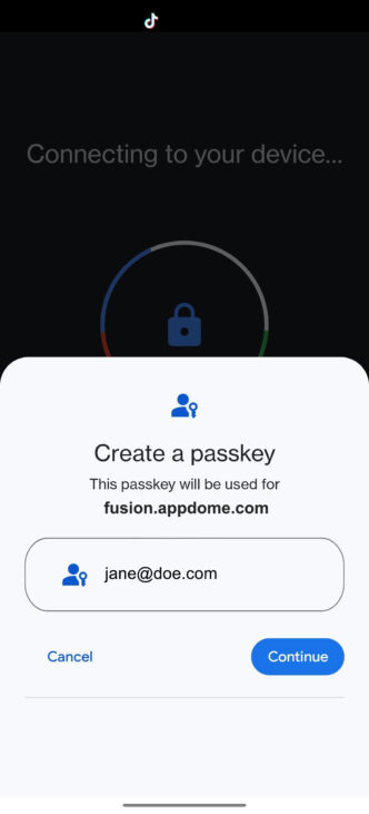 Passkey for Appdome -Existing device create a passkey