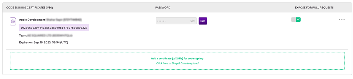 Appdome step for Bitrise - Details Displayed under Code Signing Certificates
