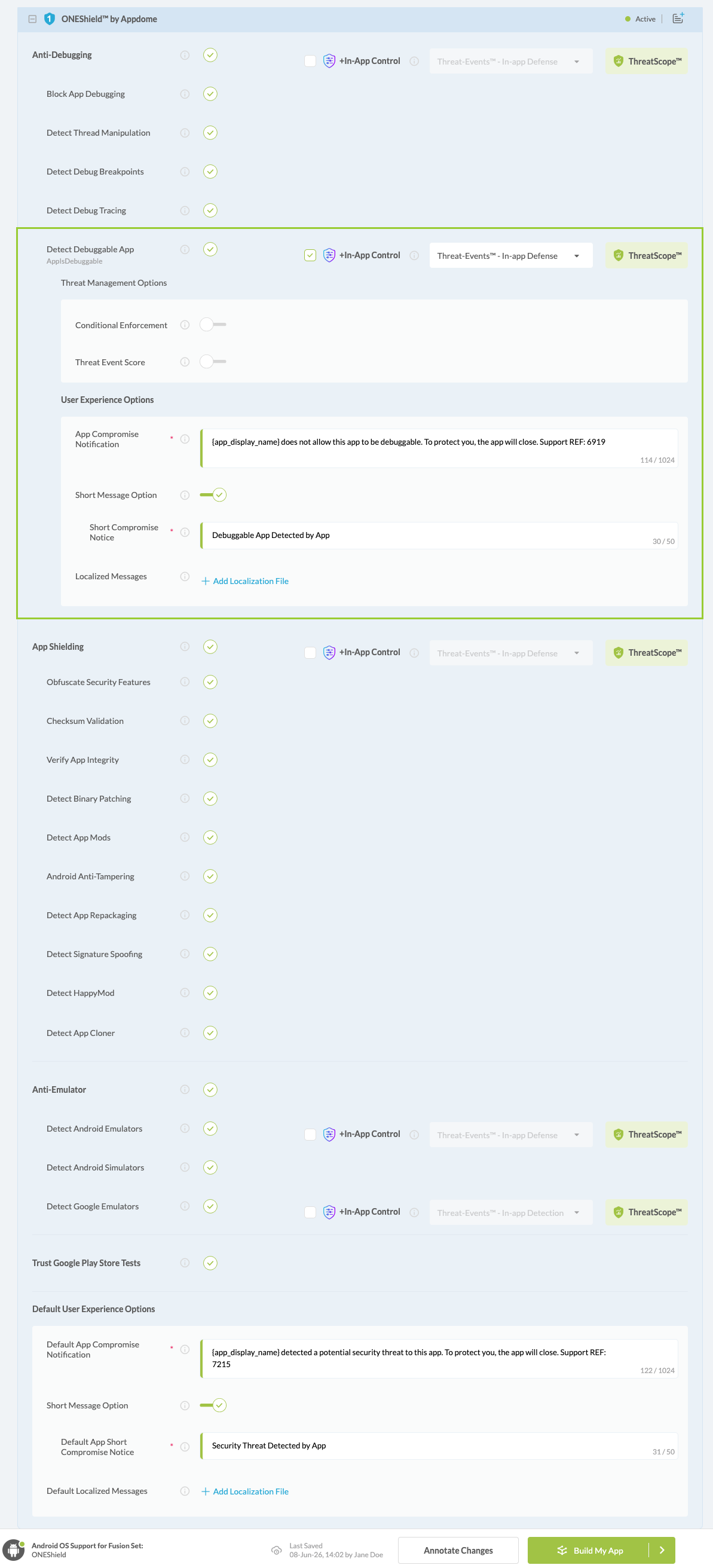 Detect Debuggable App option