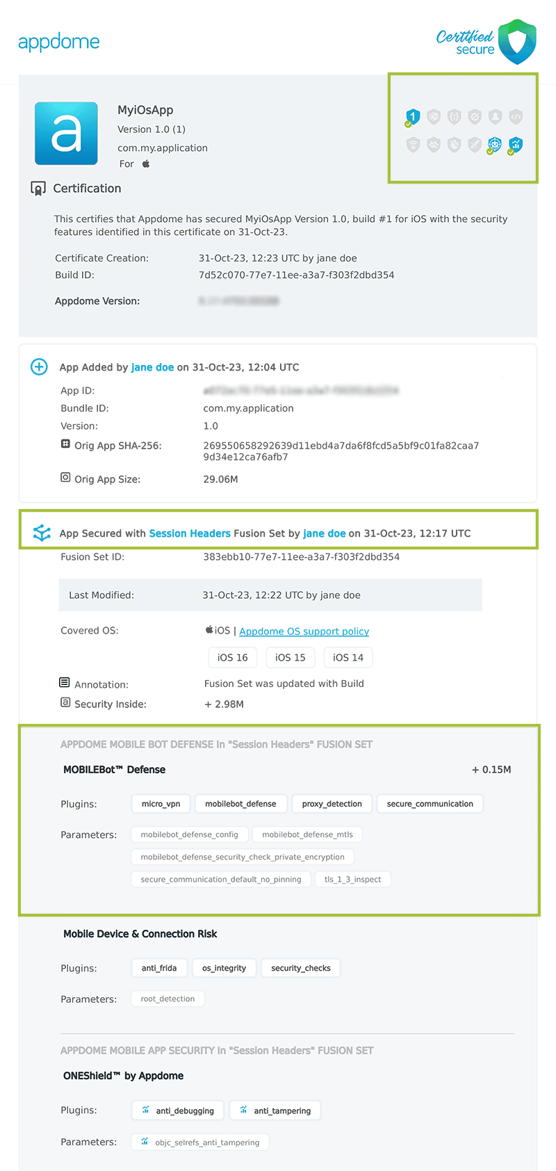 Session Headers Certificate