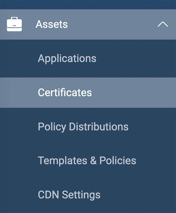 Assets > Certificates.