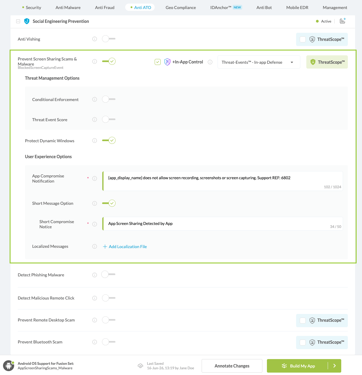 Prevent App Screen Sharing Scams & Malware option