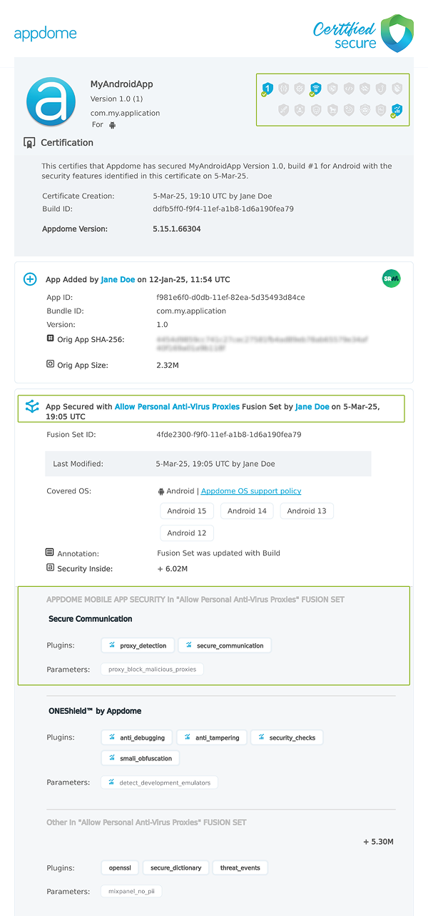  Allow Personal Anti-Virus Proxies shown in Certificate secure