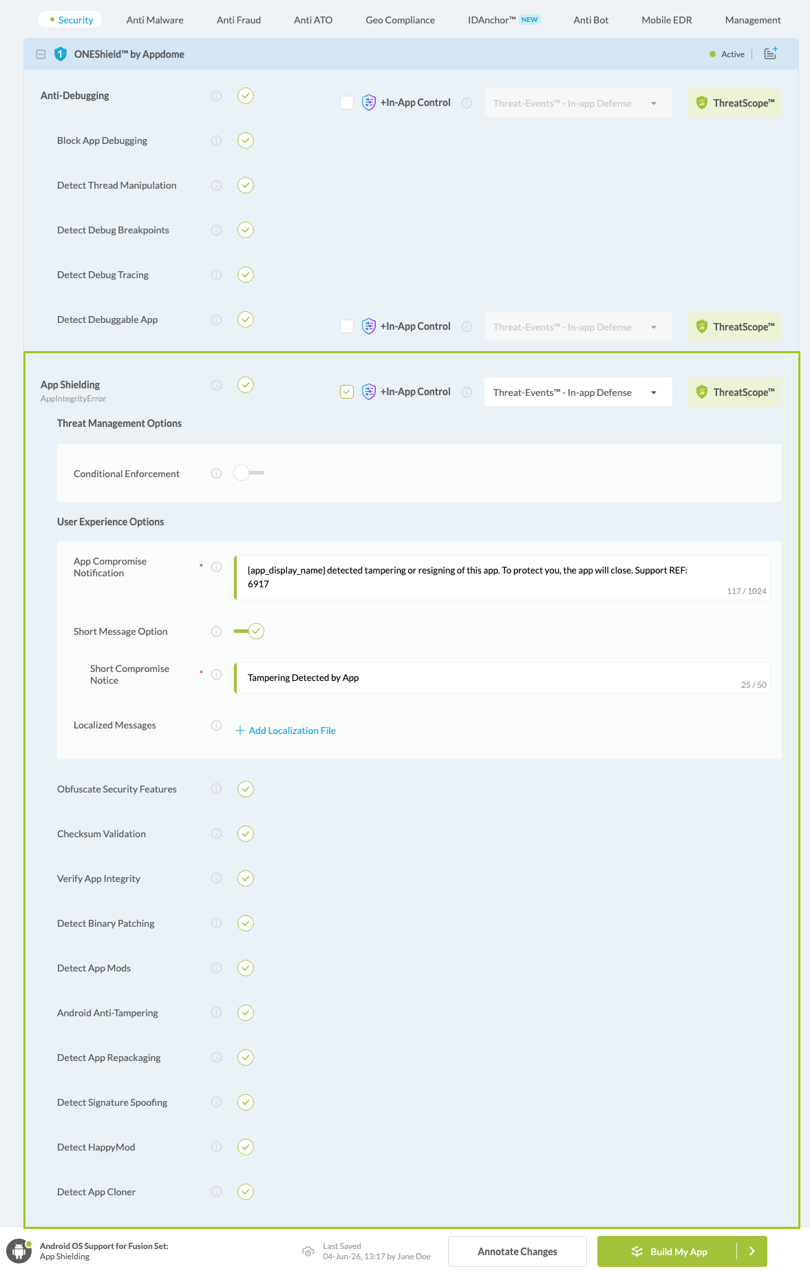 App Shielding option
