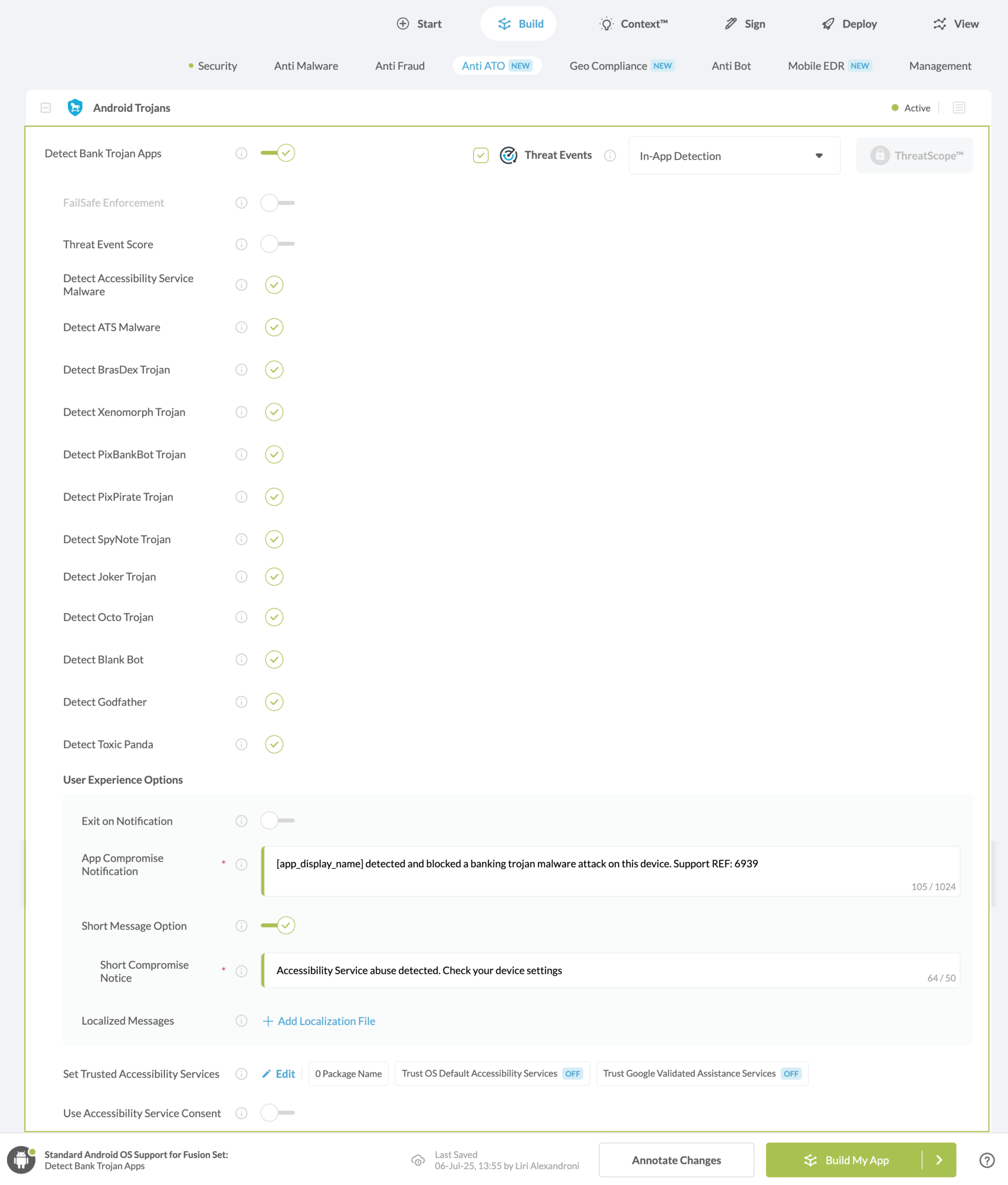 Detect Bank Trojan Apps option