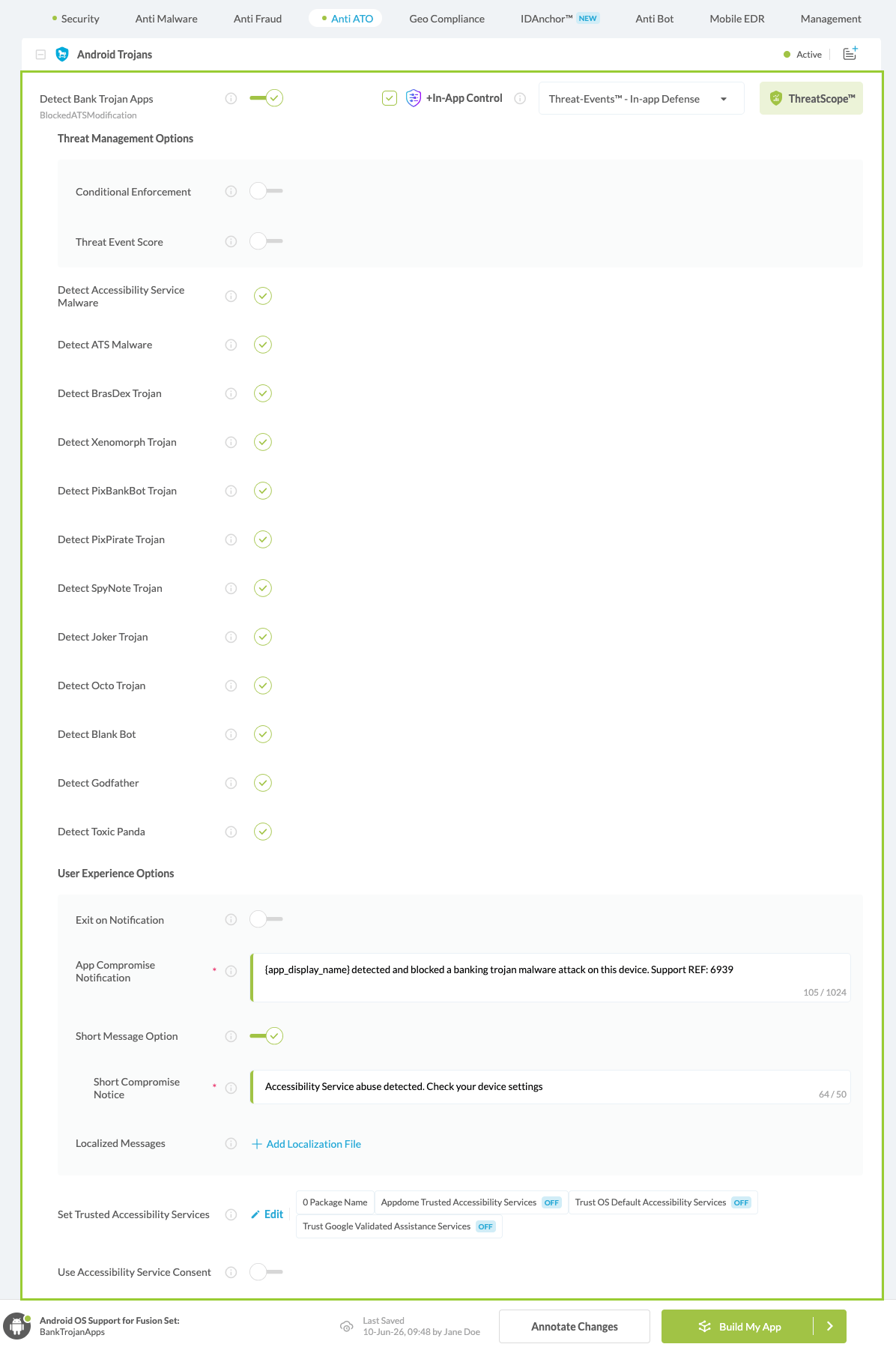 Detect Bank Trojan Apps option